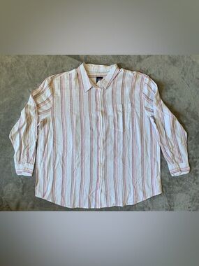 GAP Linen Blend Pink and White Striped Casual Button-Down Shirt